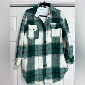 Green and white plaid shacket